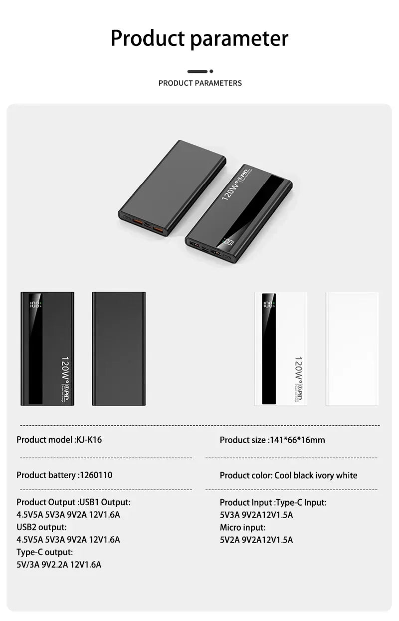 Power Bank 120W Fast Charging 50000mAh 100000mAh 200000mAh